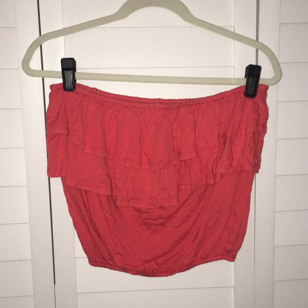 Blue life orange strapless top with ruffles